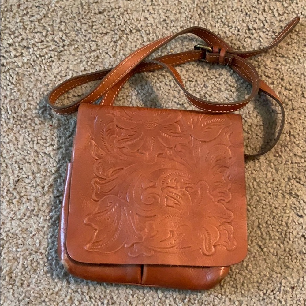 Brown leather cross body purse